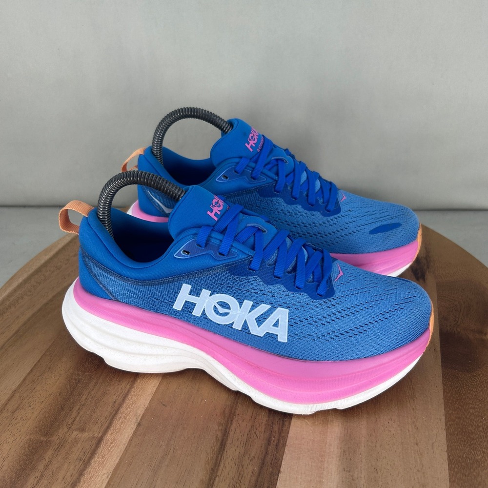 Hoka Bondi 8 Womens Running Shoes Blue Pink 1127952 CSAA Size 6 B Cushioned